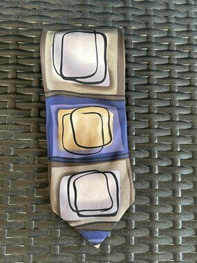 J Garcia Abstract Cubist Squares Silk Necktie Blue Taupe Modern Art Tie